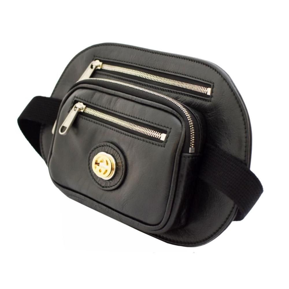 Gucci Waist Bag Body Bag Hip Bag Interlocking Leather Black - Picture 2 of 10